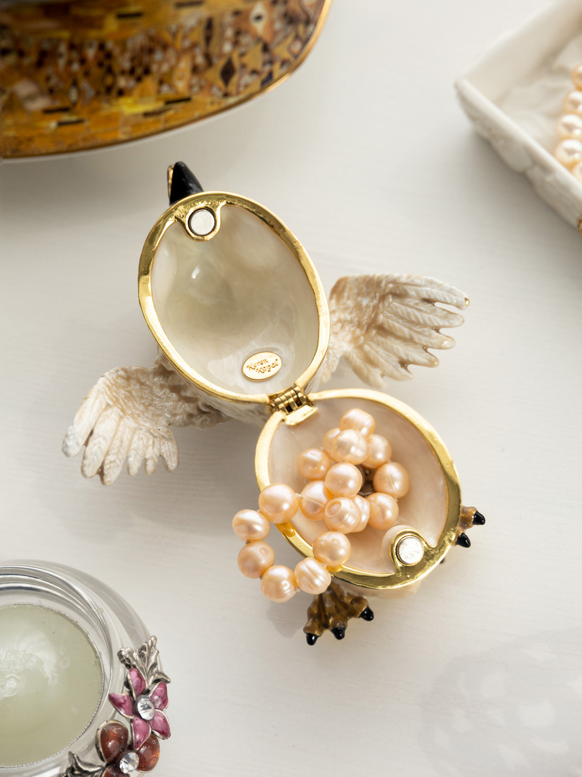Keren Kopal Beige Bird with Egg Trinket Box