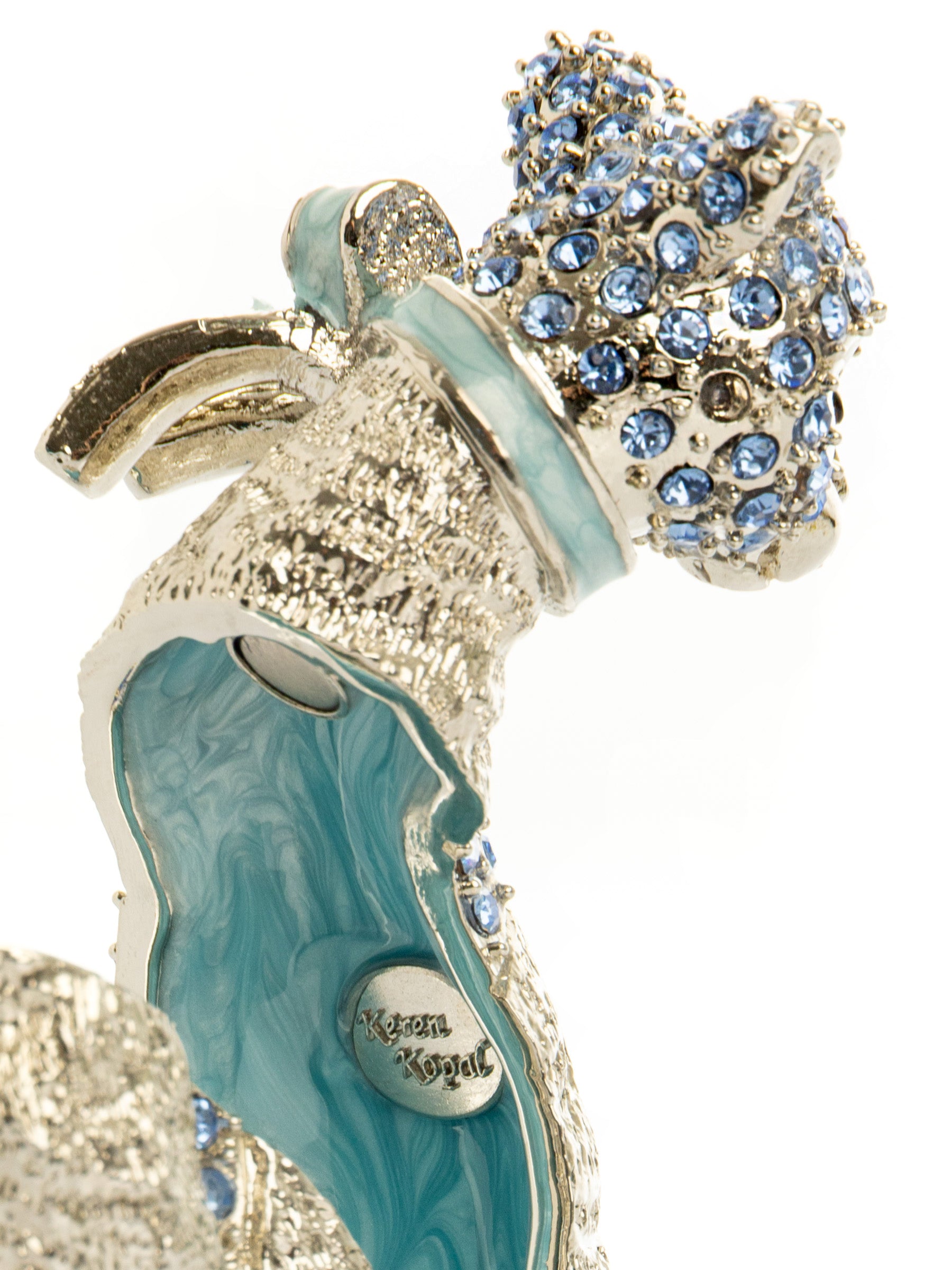 Elegant Silver Cat Trinket Box with Blue Crystals