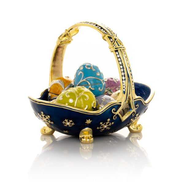 Keren Kopal Blue Basket Carrying Small Easter Eggs