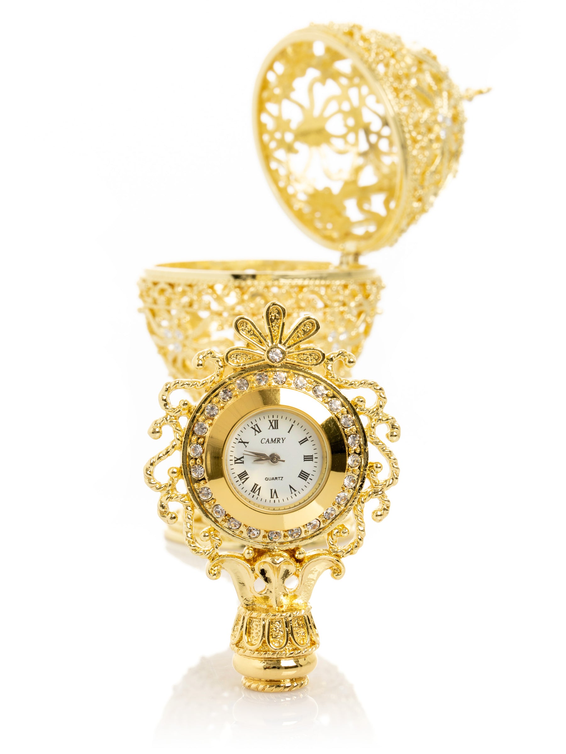 Gold Faberge Egg with Clock Inside