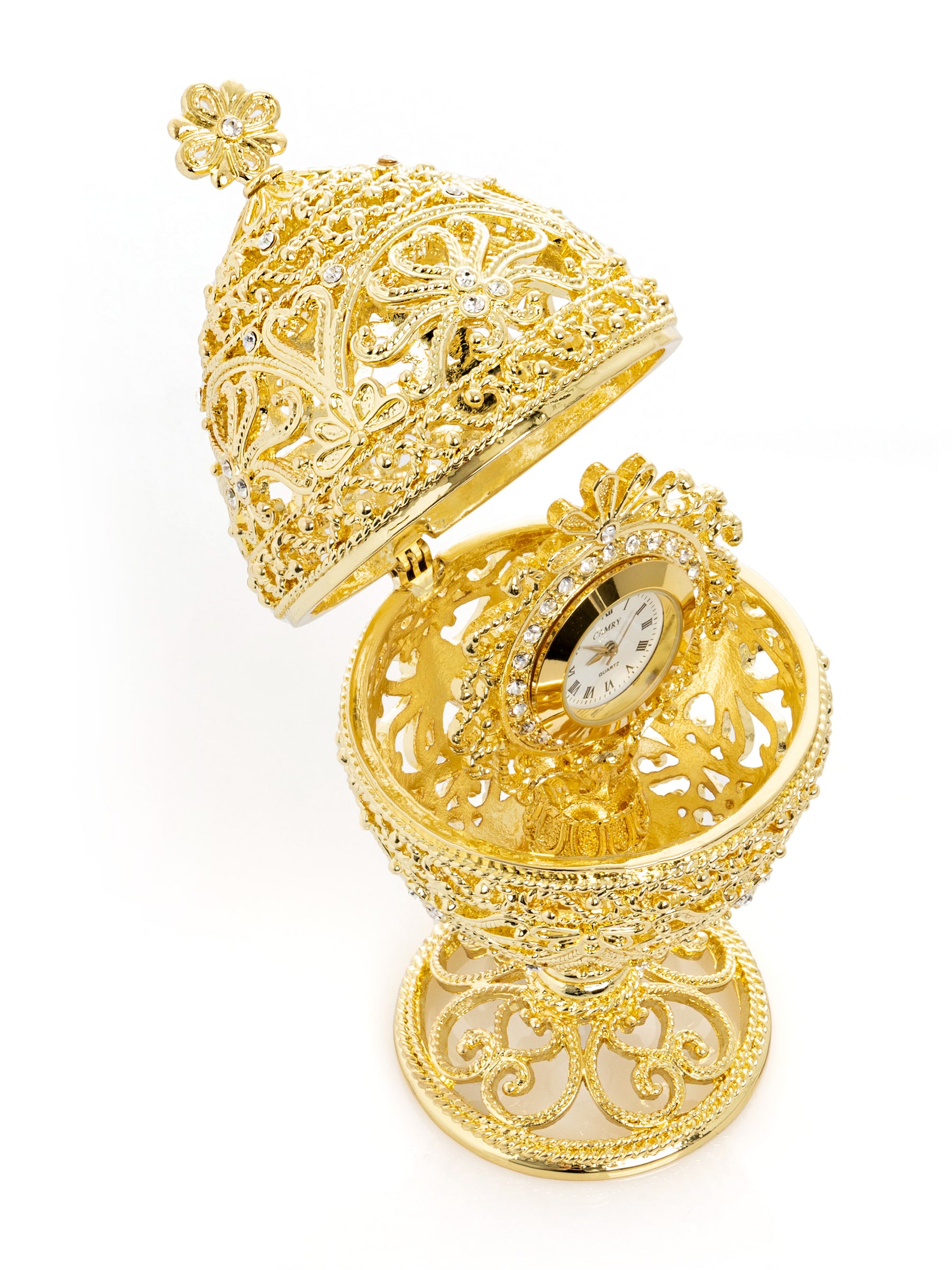 Gold Faberge Egg with Clock Inside