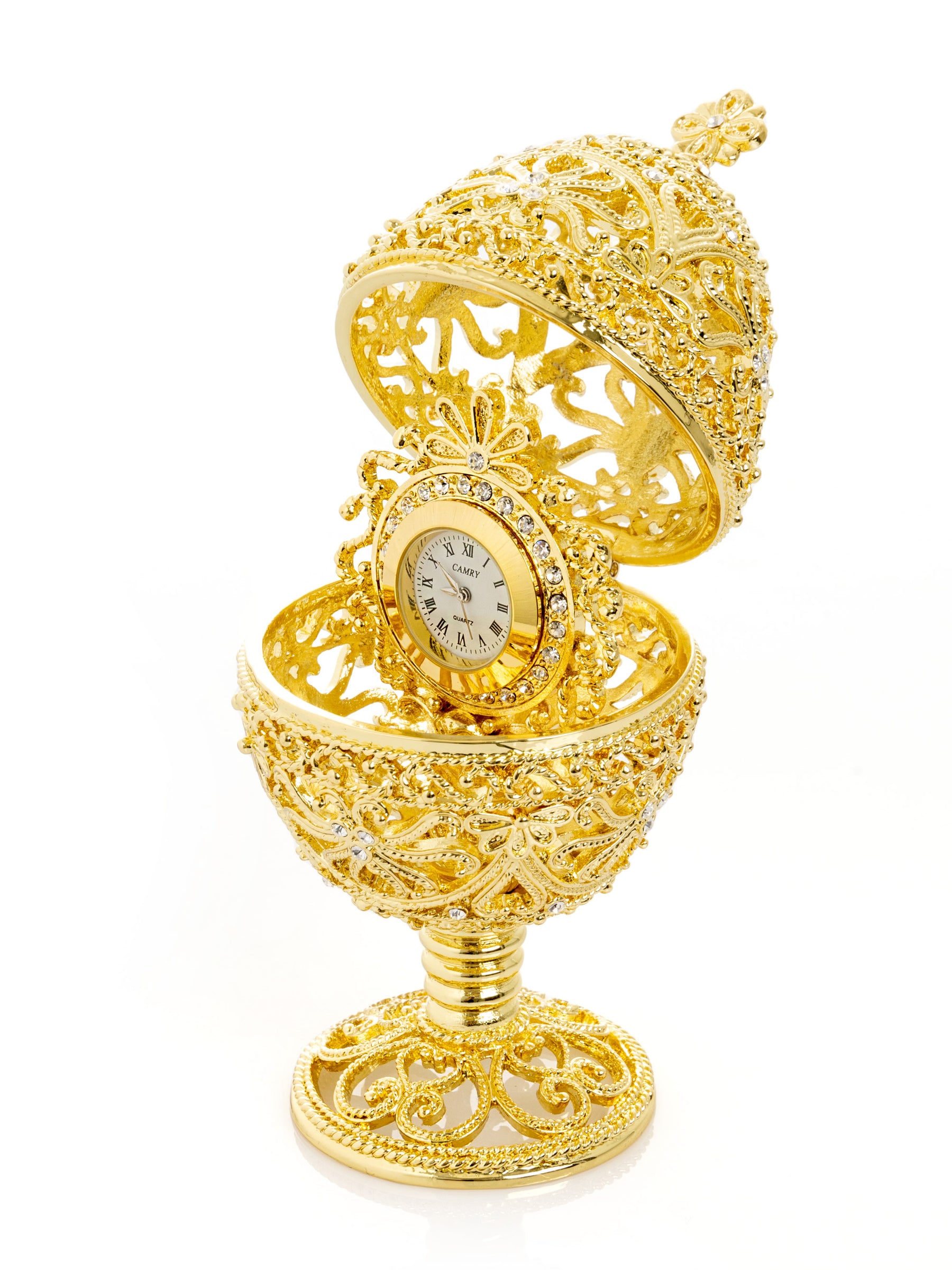 Gold Faberge Egg with Clock Inside