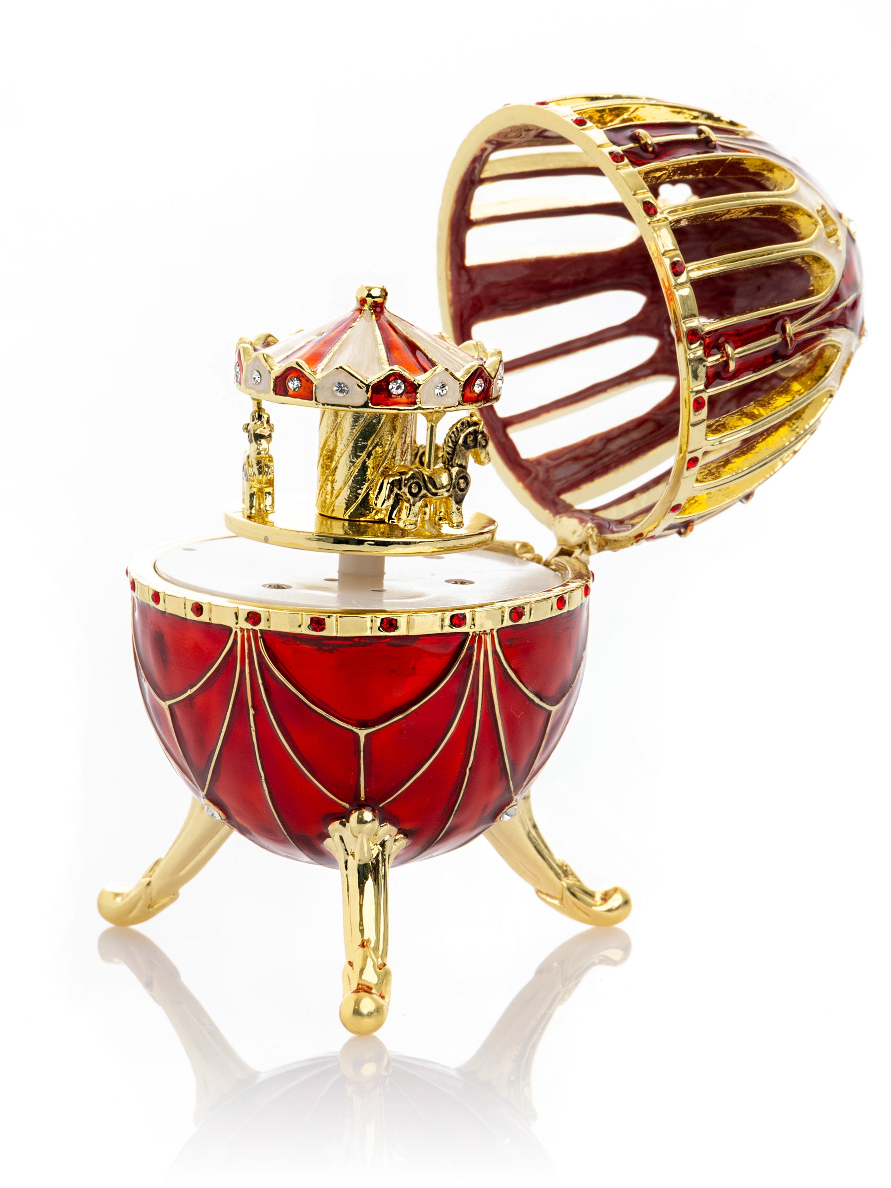 Keren Kopal Red Faberge Egg with Horse Carousel Surprise Inside