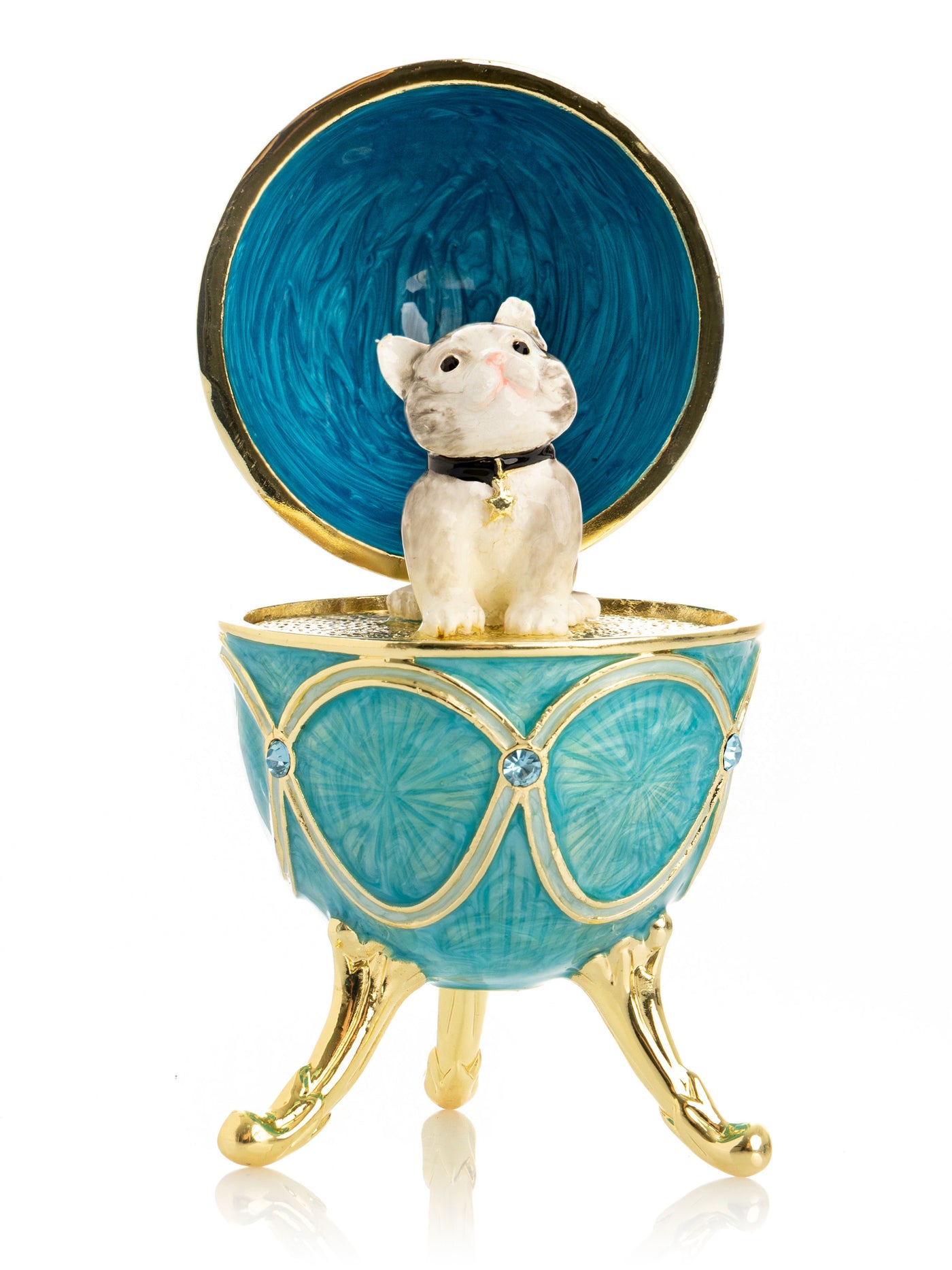 Keren Kopal Turquoise Easter Egg with Cat Hidden compartment
