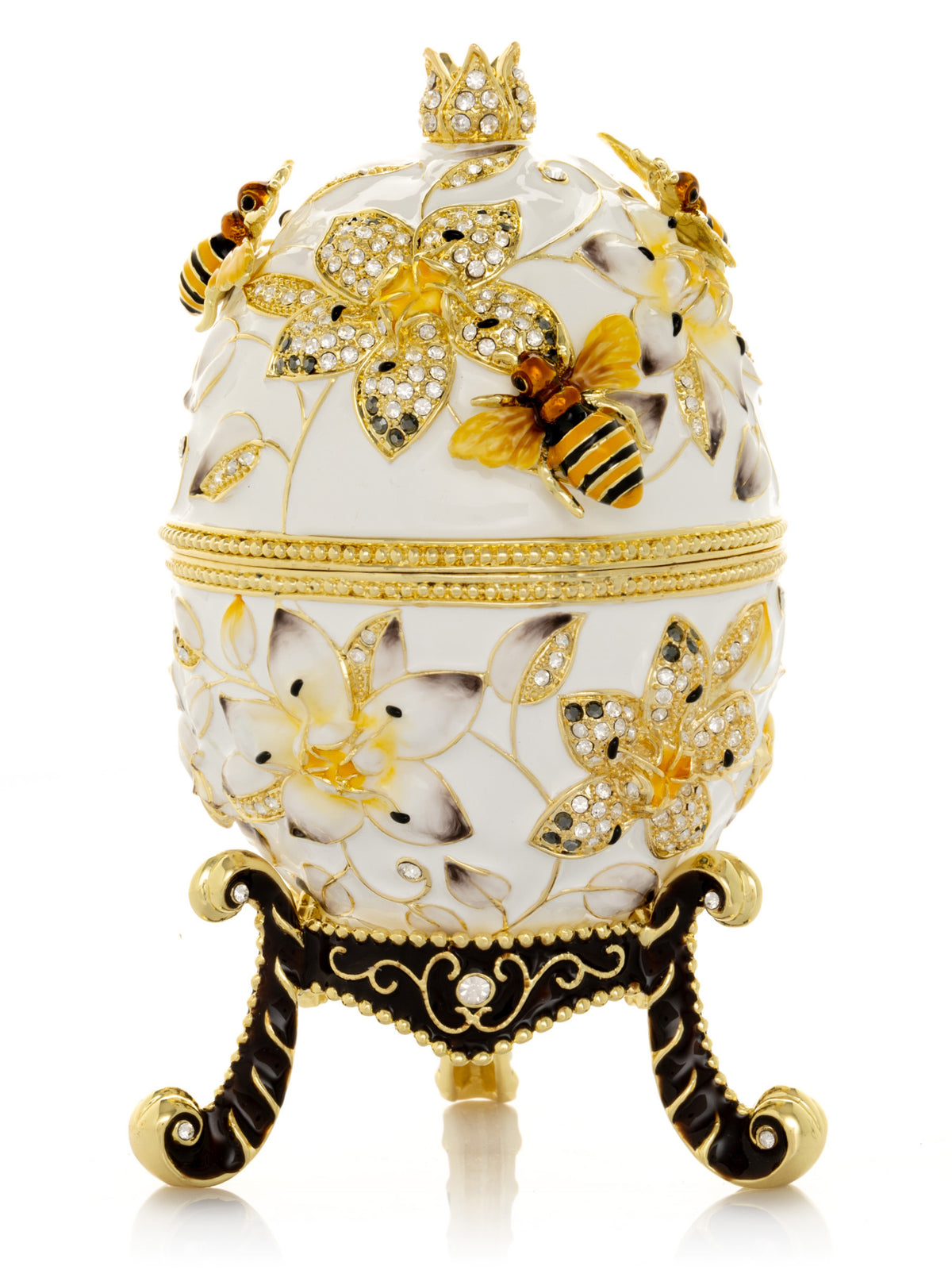 Keren Kopal White Faberge Egg with Bees and Flowers