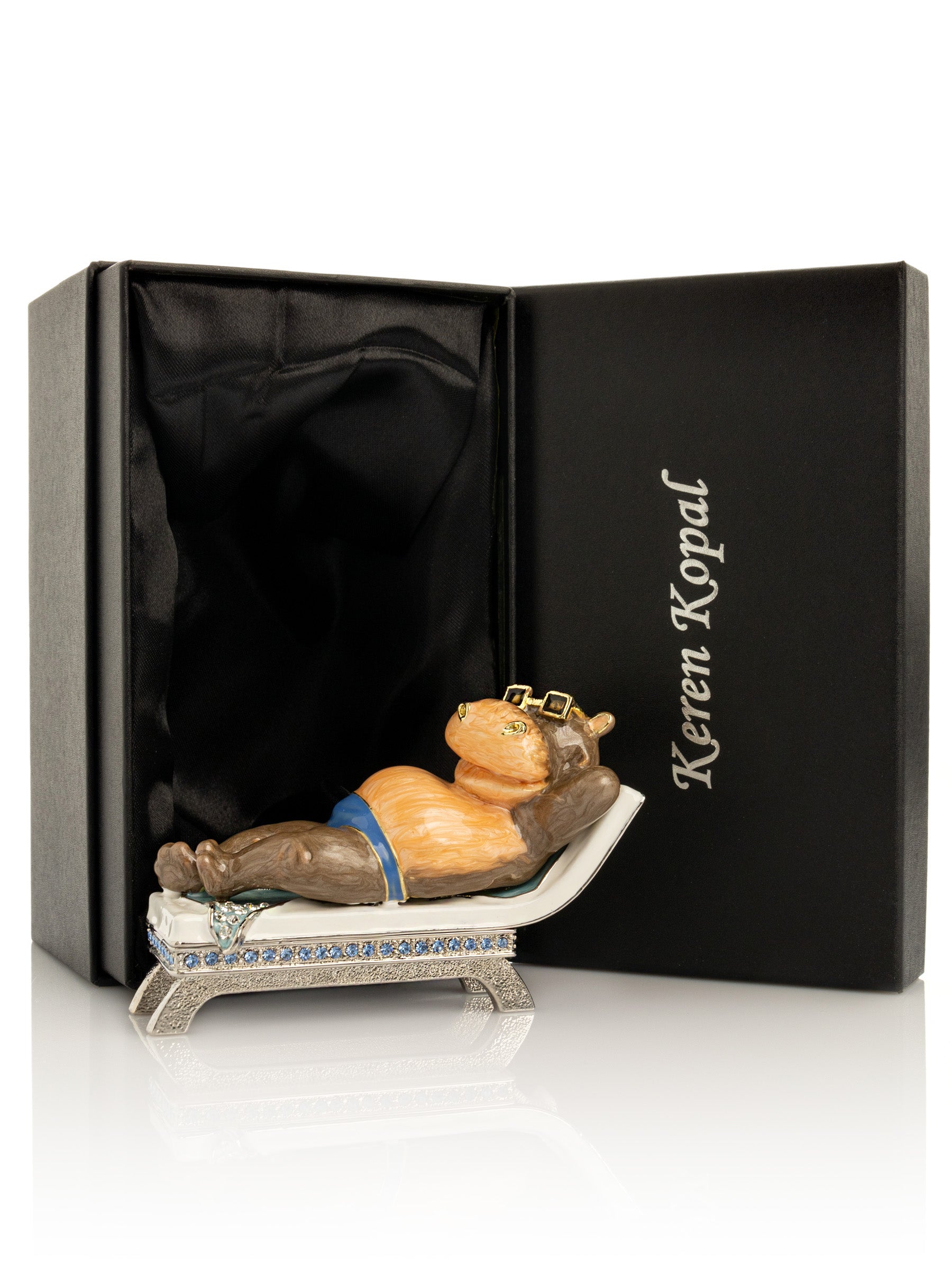 Relaxing Hippo on Sun Lounger Trinket Box
