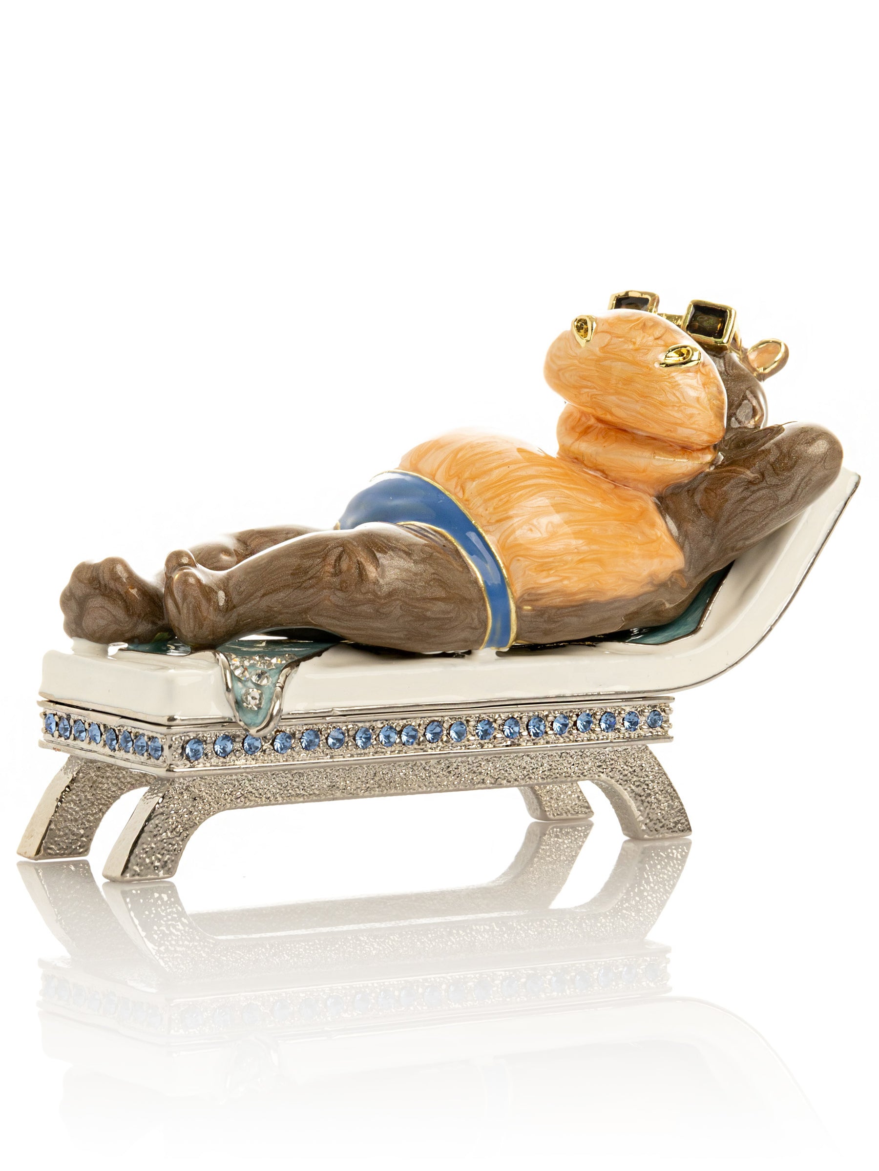 Relaxing Hippo on Sun Lounger Trinket Box