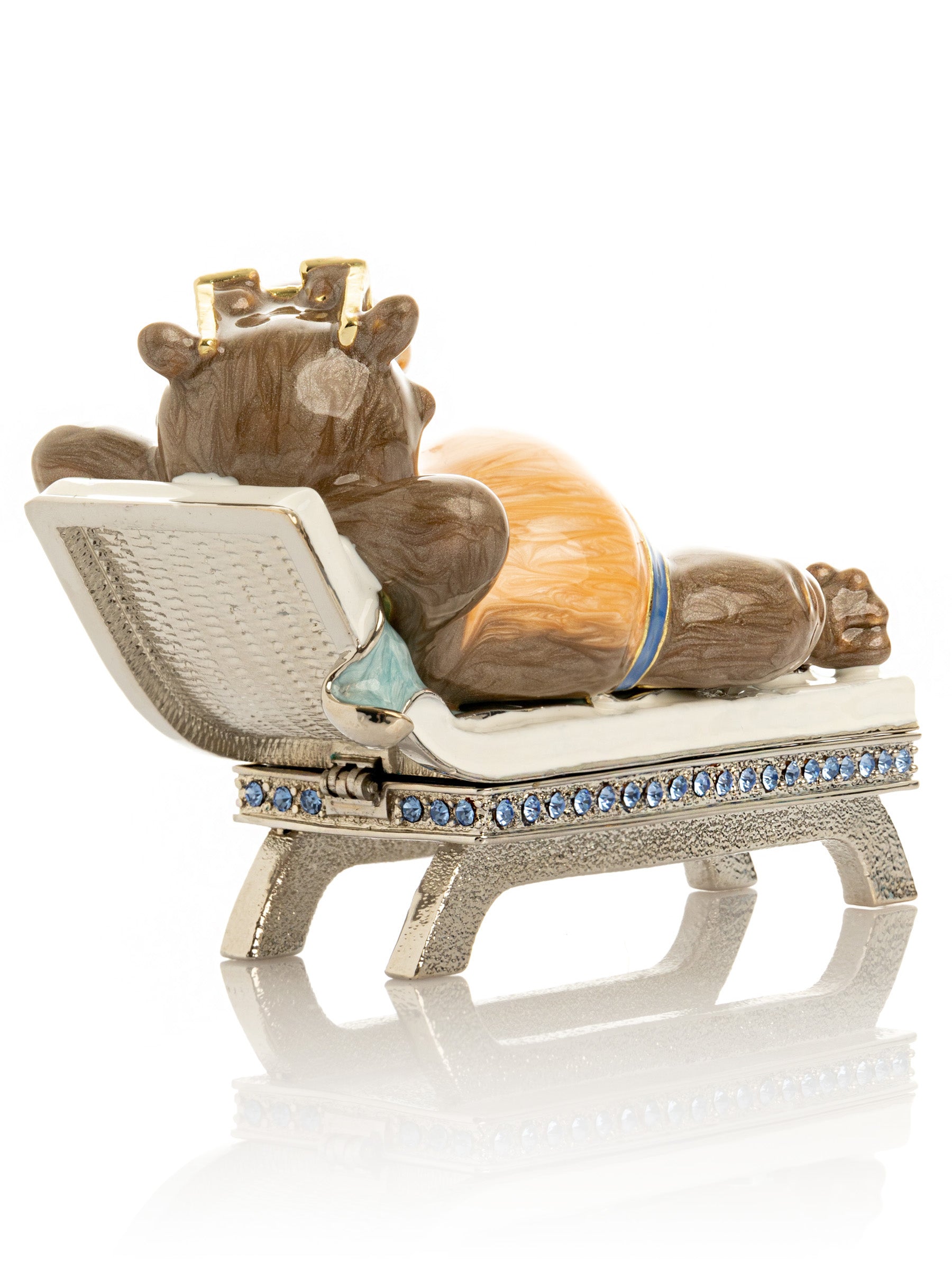 Relaxing Hippo on Sun Lounger Trinket Box