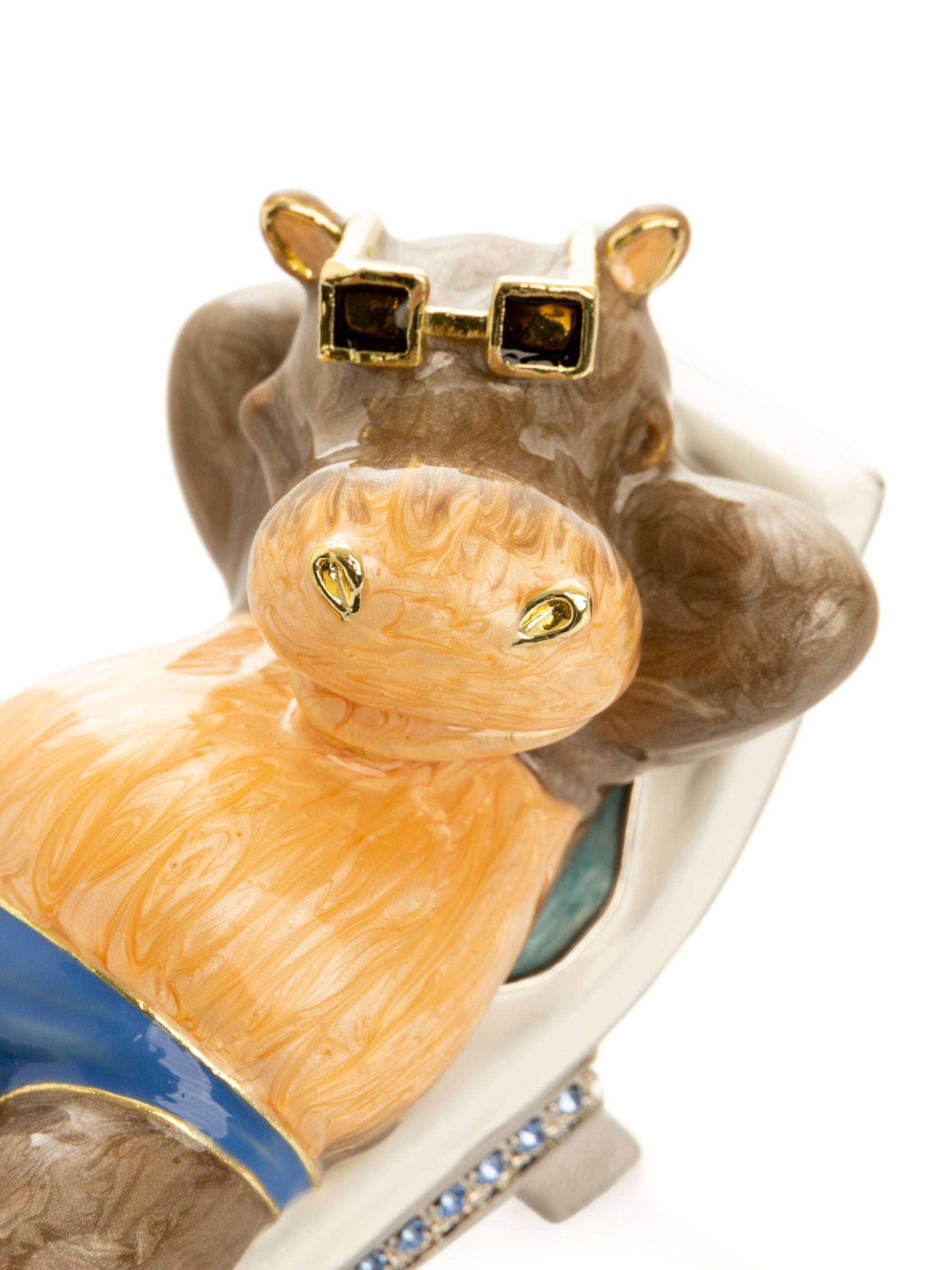 Relaxing Hippo on Sun Lounger Trinket Box