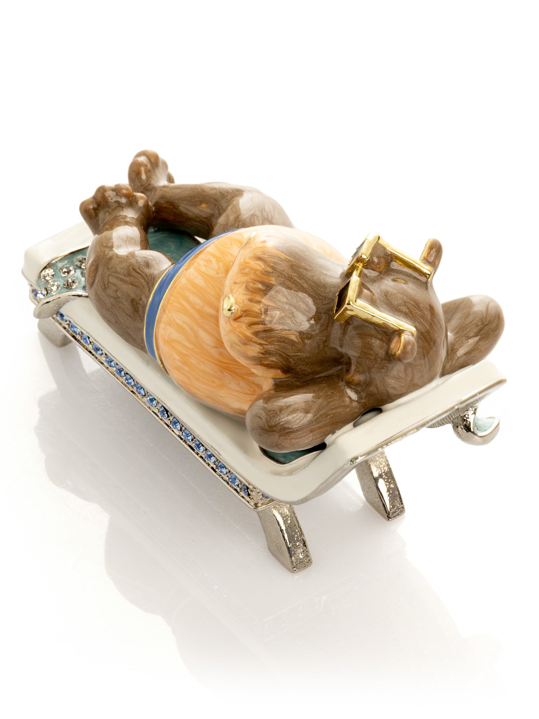 Relaxing Hippo on Sun Lounger Trinket Box