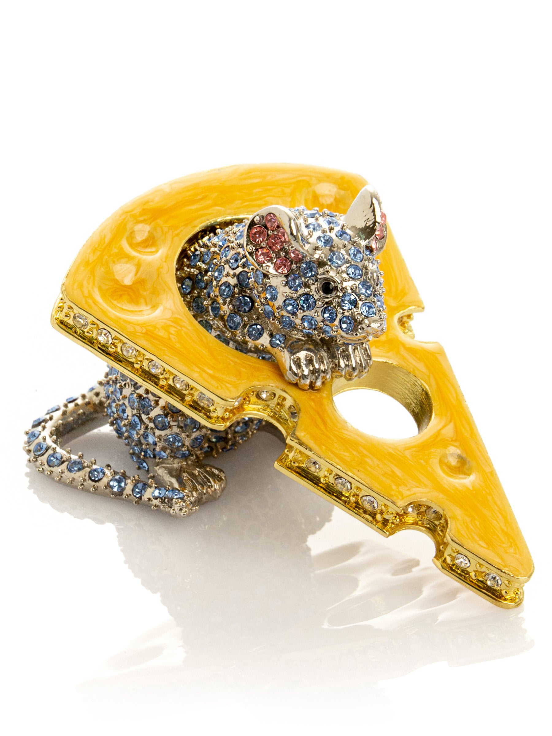 Sparkling Mouse Peeking from Yellow Cheese Trinket Box