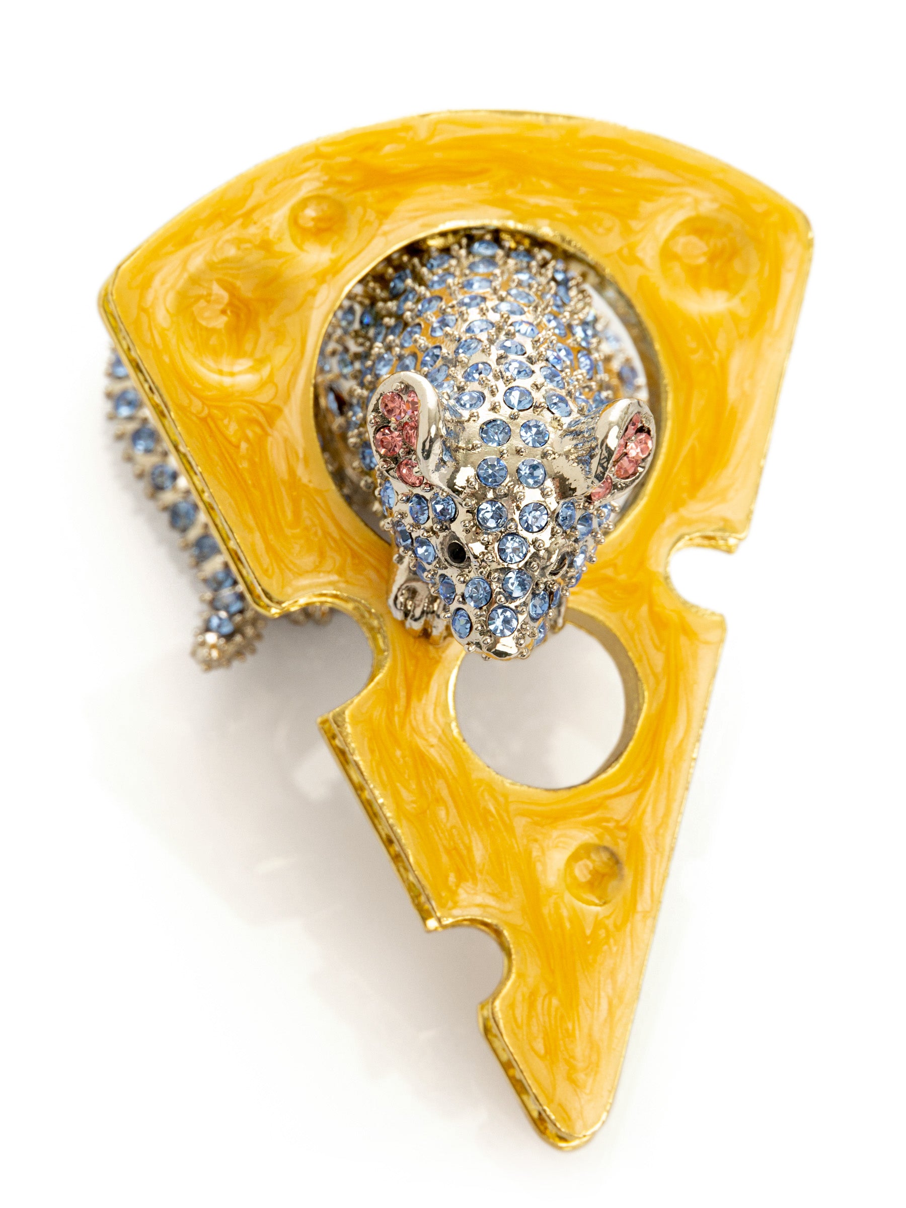 Sparkling Mouse Peeking from Yellow Cheese Trinket Box