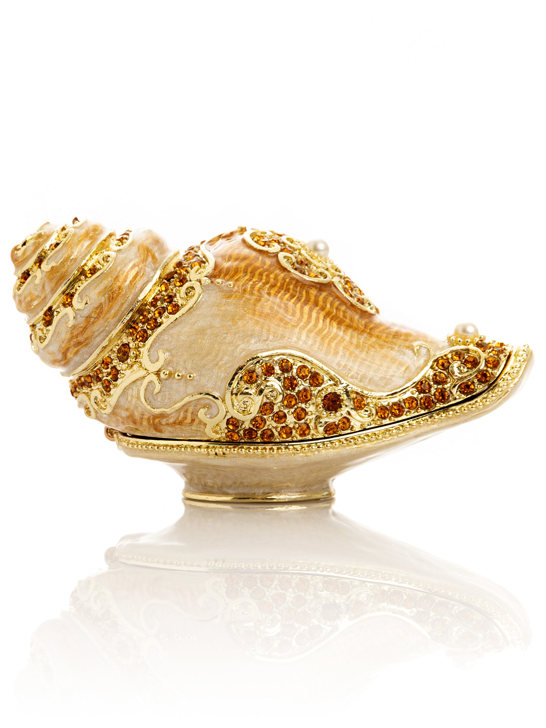 Elegant Gold & Crystal Seashell Trinket Box