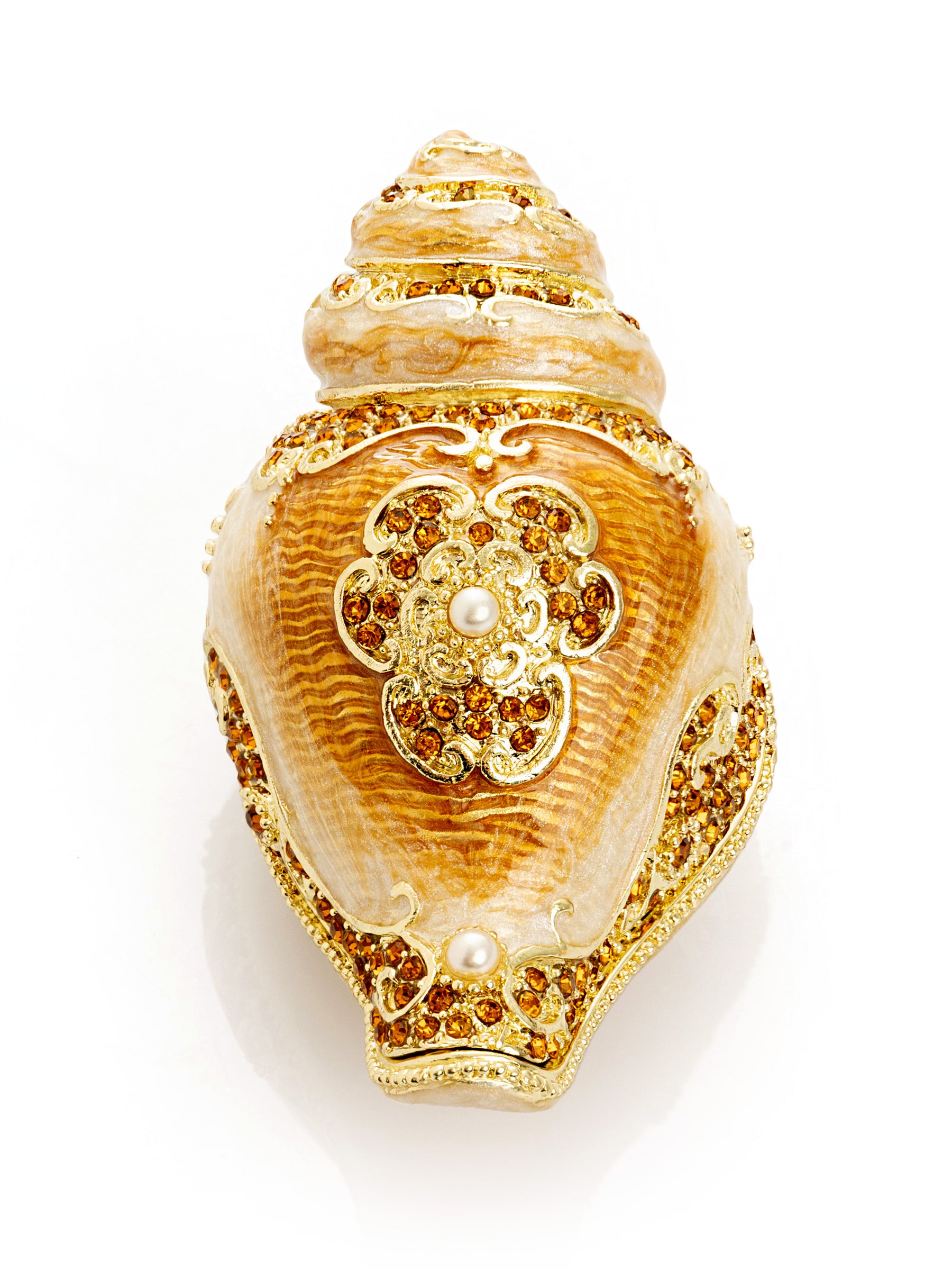 Elegant Gold & Crystal Seashell Trinket Box