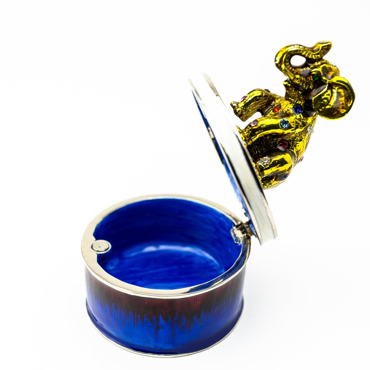 Keren Kopal Gold Elephant on Blue Trinket Box