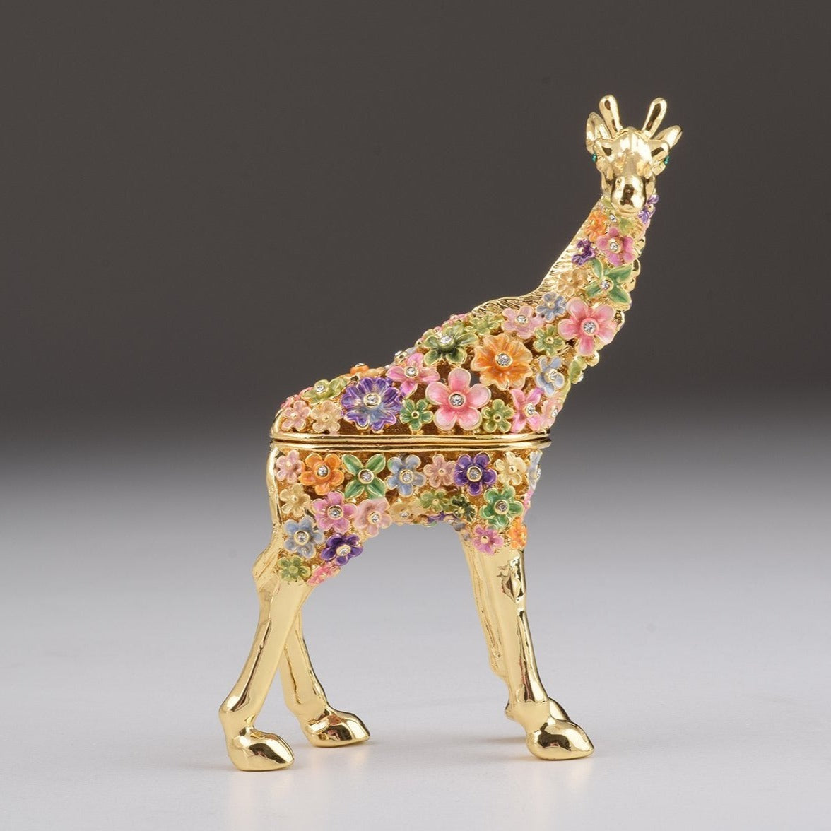 Keren Kopal Gold Giraffe with Colorful Flowers Trinket Box 104.00