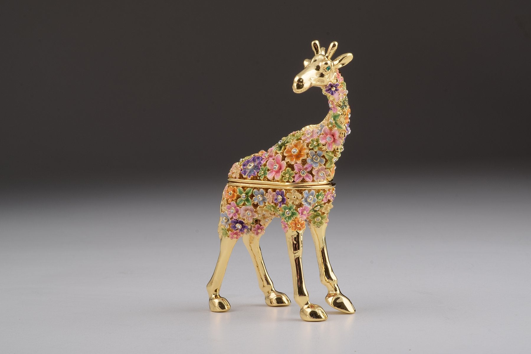 Keren Kopal Gold Giraffe with Colorful Flowers Trinket Box 104.00