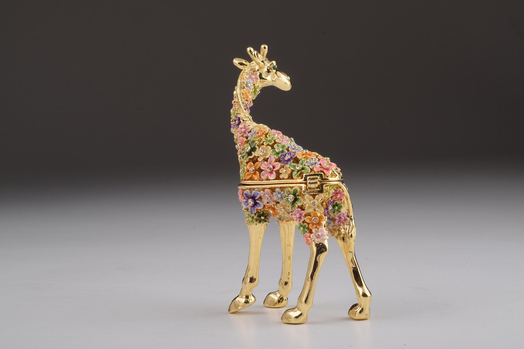 Keren Kopal Gold Giraffe with Colorful Flowers Trinket Box 104.00