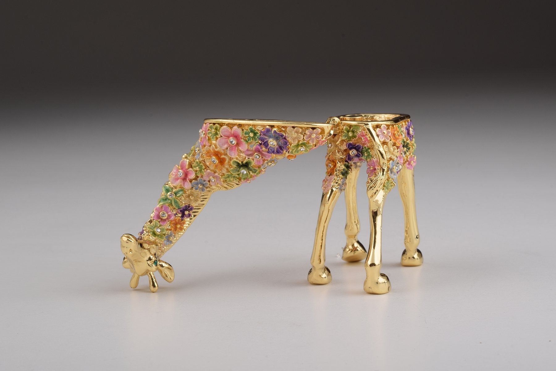 Keren Kopal Gold Giraffe with Colorful Flowers Trinket Box 104.00