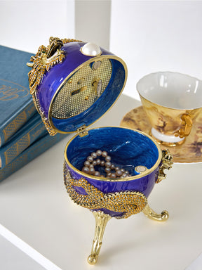 Blue Faberge Egg with Dragon Music Playing Egg