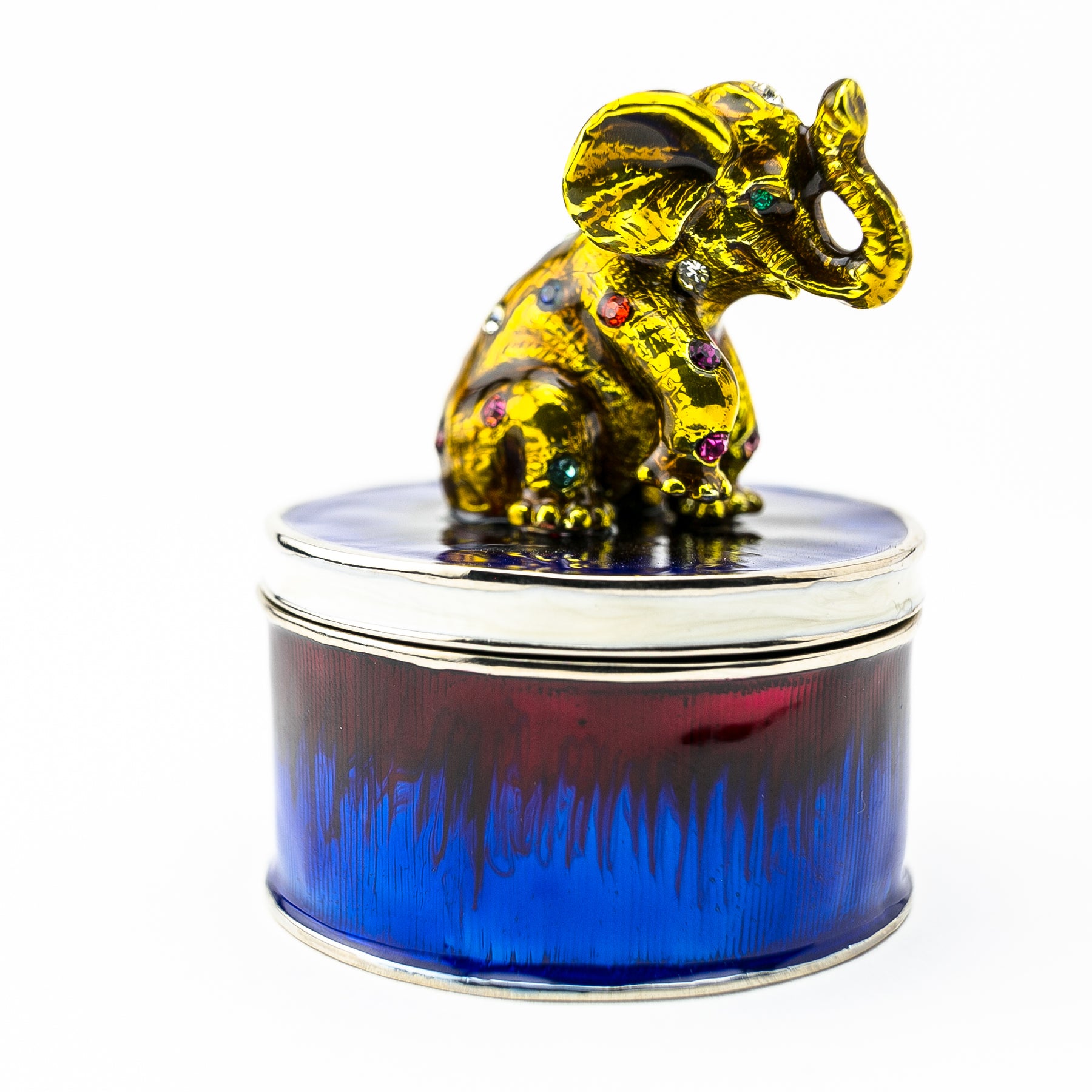 Keren Kopal Gold Elephant on Blue Trinket Box