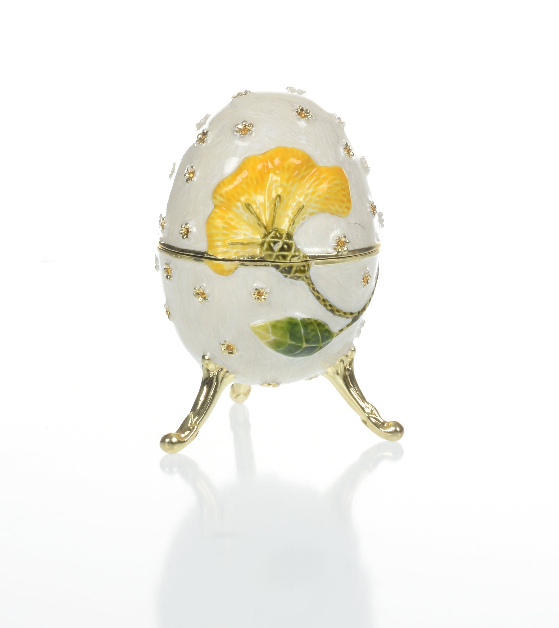Keren Kopal White with Yellow flower Music box Fur Elise by Beethoven Faberge Egg