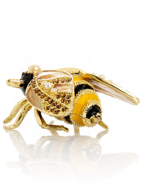 Keren Kopal Gold & Black Enamel Honey Bee Queen Trinket Box