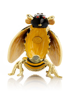 Keren Kopal Gold & Black Enamel Honey Bee Queen Trinket Box