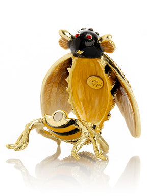 Gold & Black Enamel Honey Bee Queen Trinket Box
