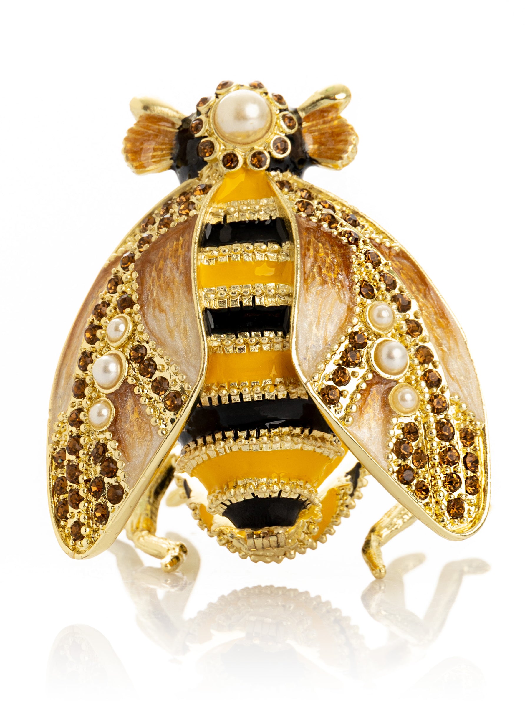 Keren Kopal Gold & Black Enamel Honey Bee Queen Trinket Box