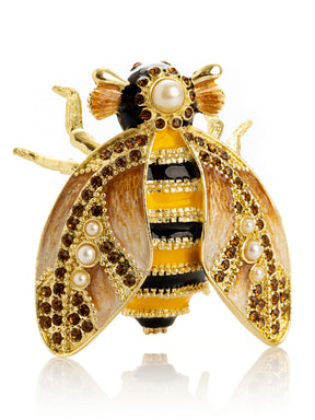 Gold & Black Enamel Honey Bee Queen Trinket Box