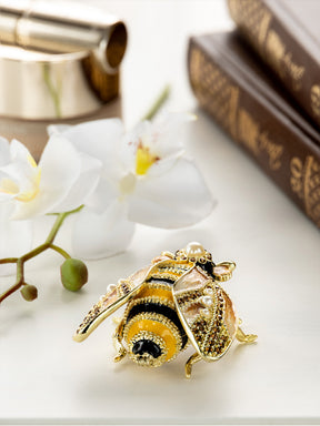 Gold & Black Enamel Honey Bee Queen Trinket Box