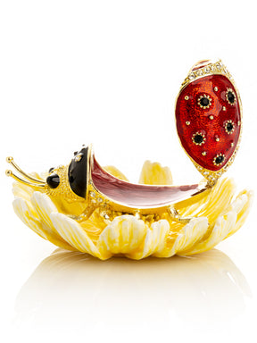 Keren Kopal Ladybug on Flower Jeweled Trinket Box