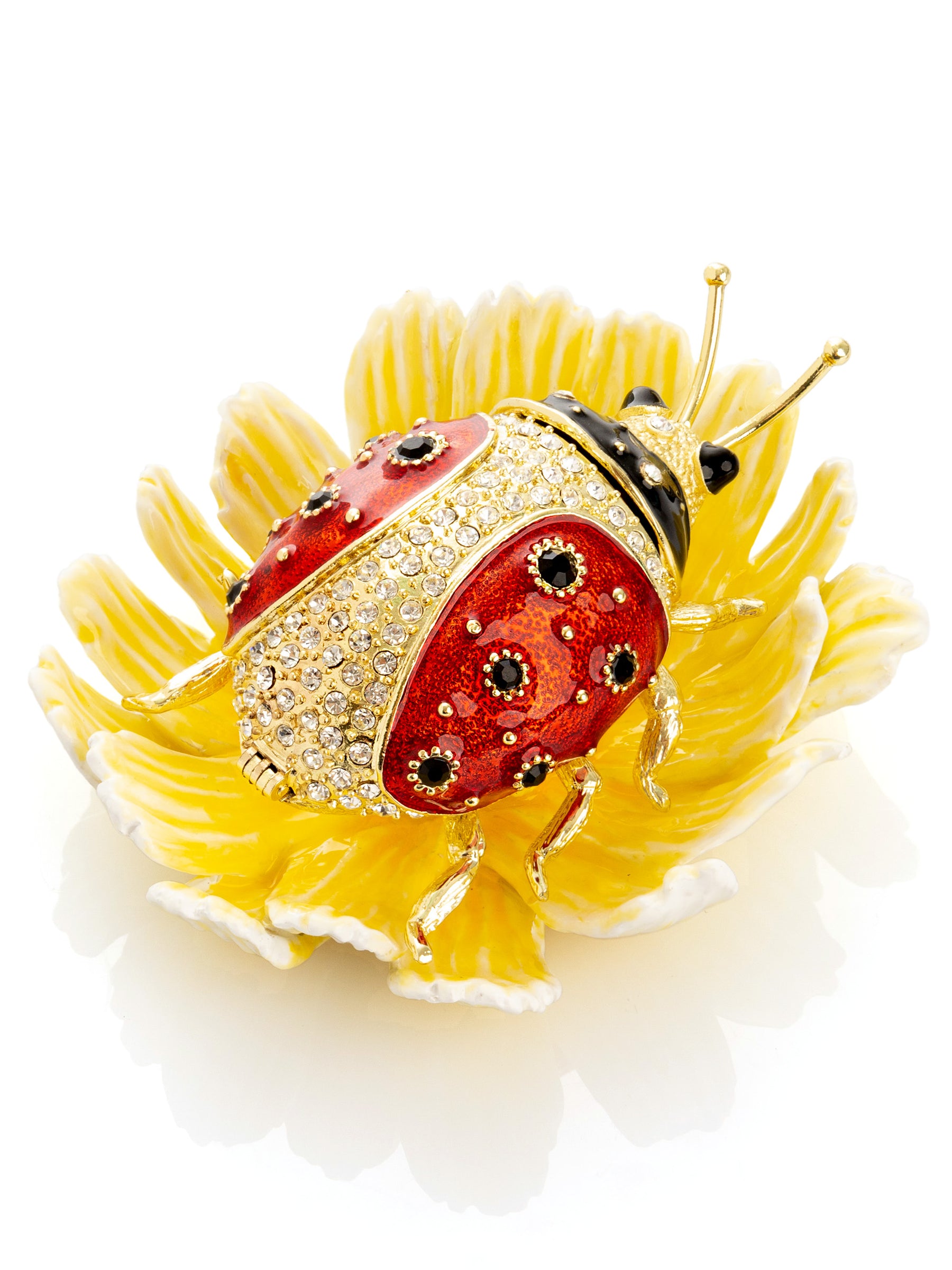 Keren Kopal Ladybug on Flower Jeweled Trinket Box
