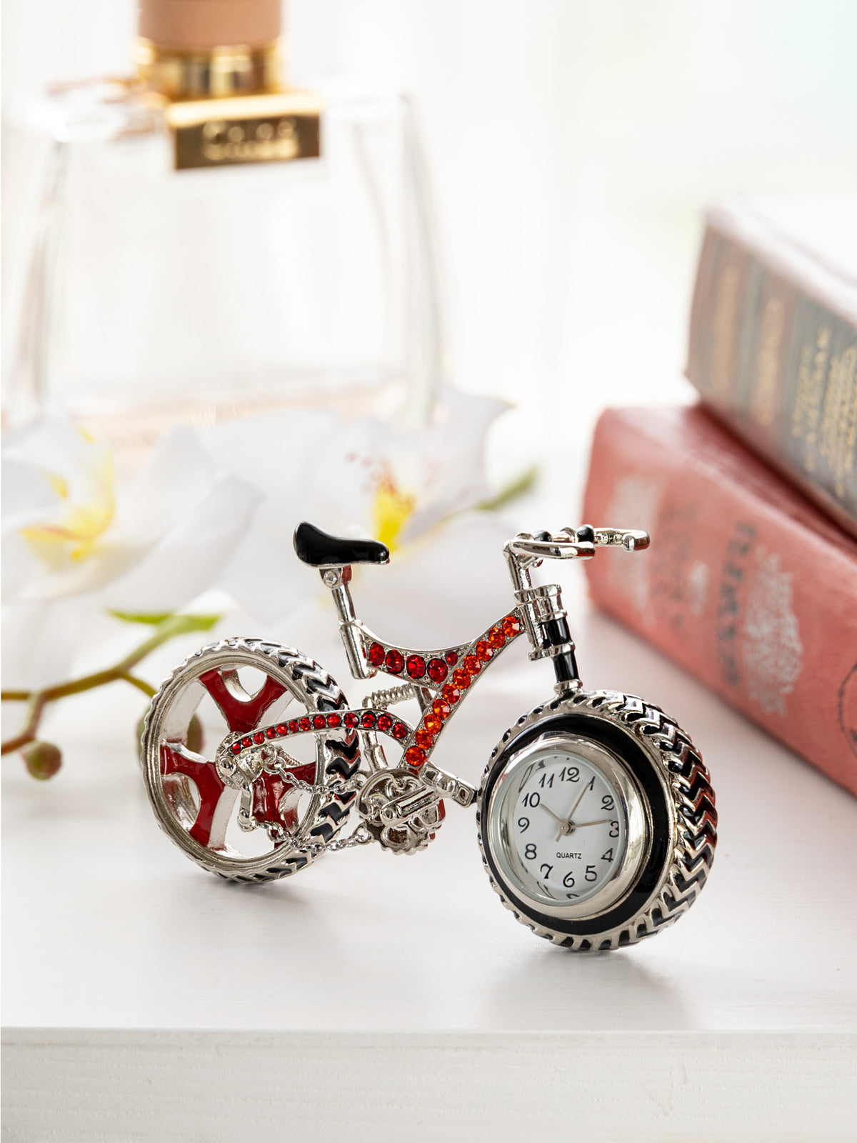 Keren Kopal Bicycle Clock with Red crystals