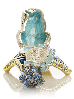 Keren Kopal Elegant Silver Cat Trinket Box with Blue Crystals