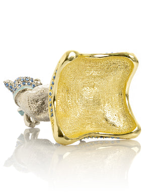 Keren Kopal Elegant Silver Cat Trinket Box with Blue Crystals