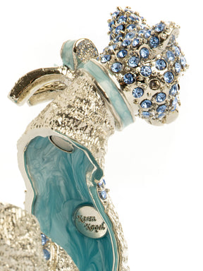 Elegant Silver Cat Trinket Box with Blue Crystals