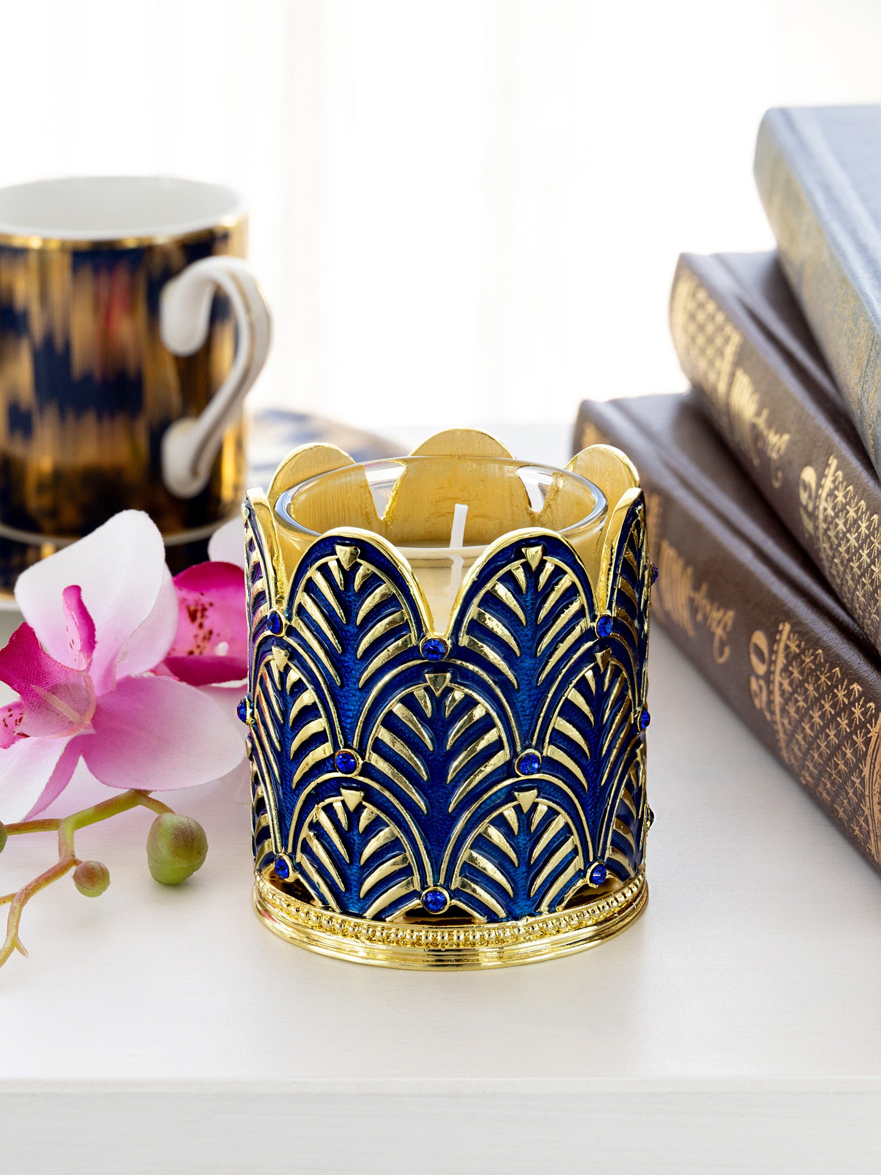 Keren Kopal Blue Decorated Candle Holder
