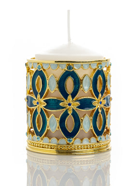 Keren Kopal Golden Blue Decorated Candle Holder