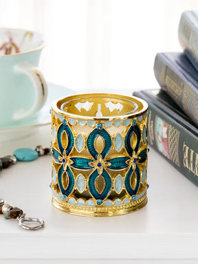 Keren Kopal Golden Blue Decorated Candle Holder