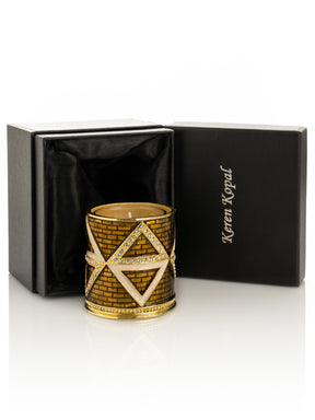 Keren Kopal Golden Brown Decorated Candle Holder with Triangles Pattern
