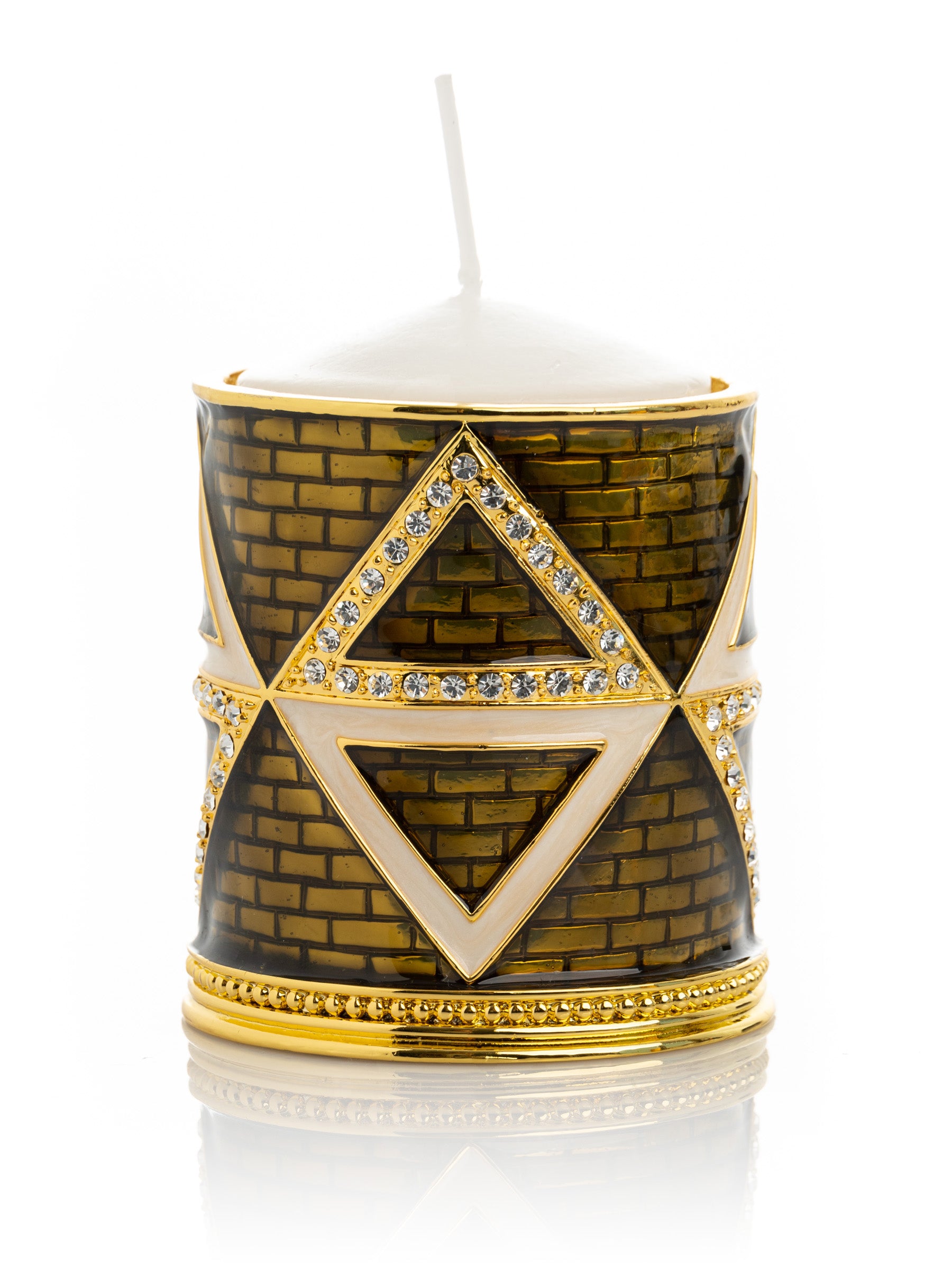 Keren Kopal Golden Brown Decorated Candle Holder with Triangles Pattern