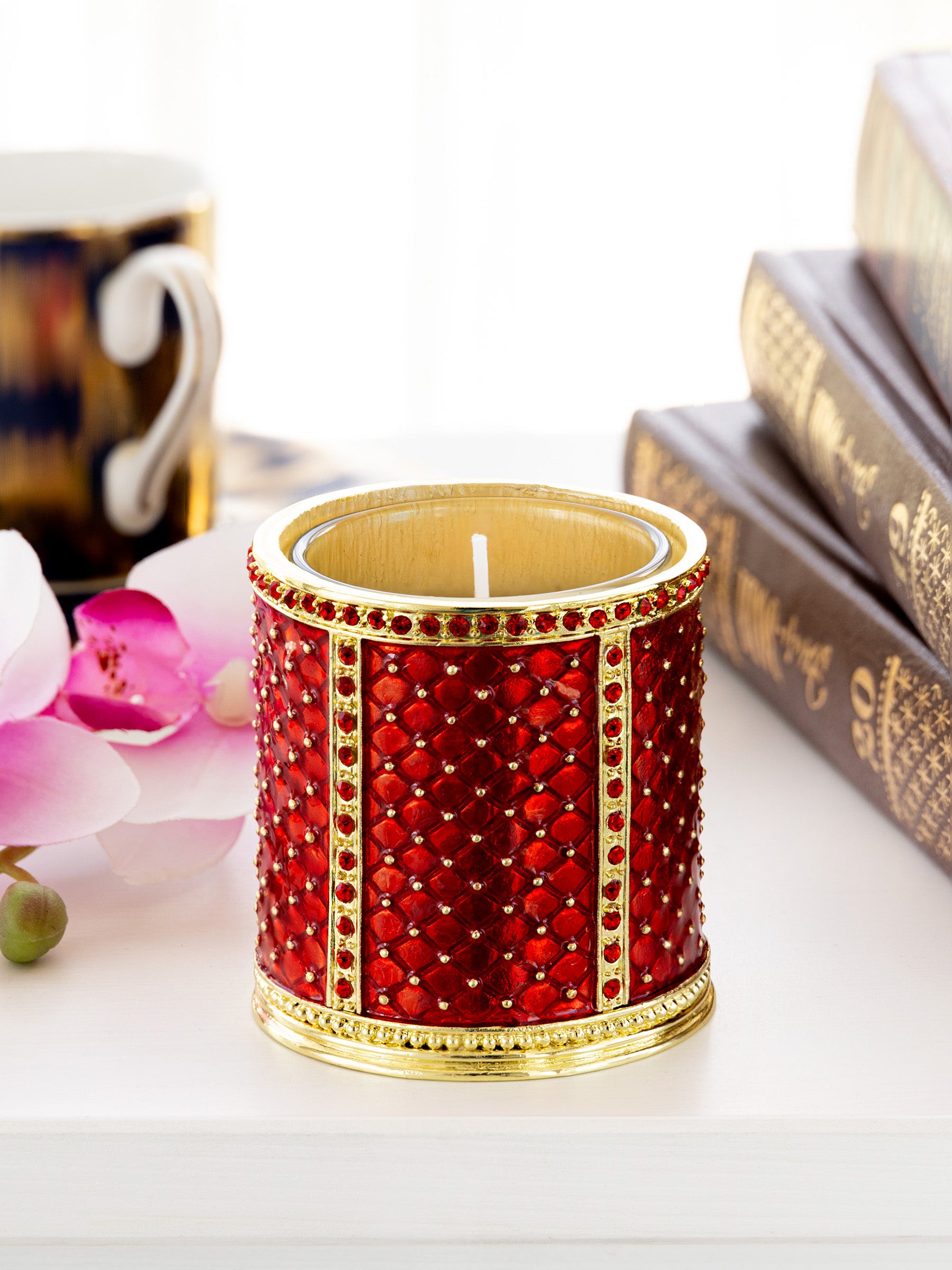 Keren Kopal Red Decorated Candle Holder
