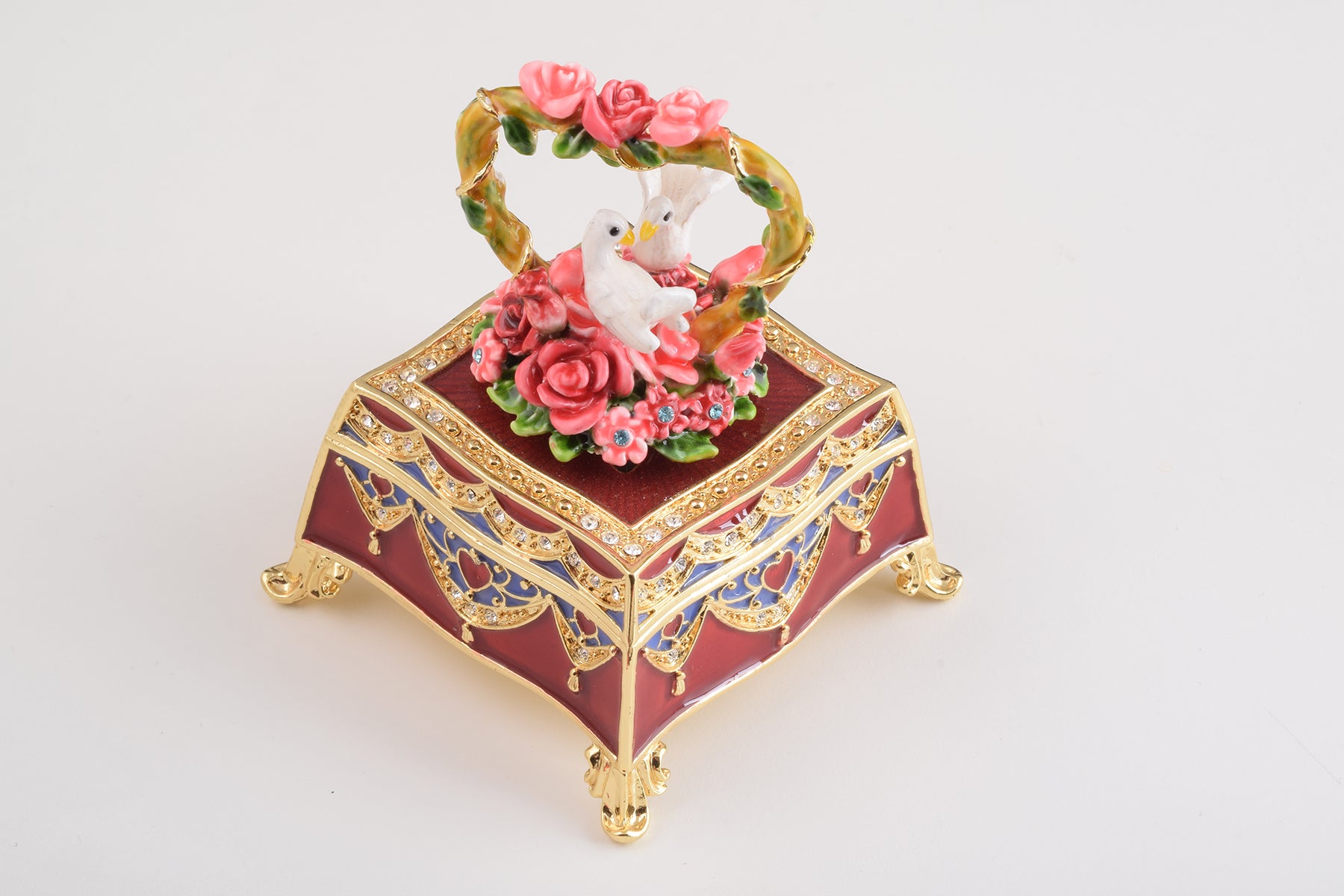 Keren Kopal Red Decorated Box with Roses and Two White Doves