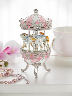 Keren Kopal Pink Faberge Egg with Wind up Horse Carousel