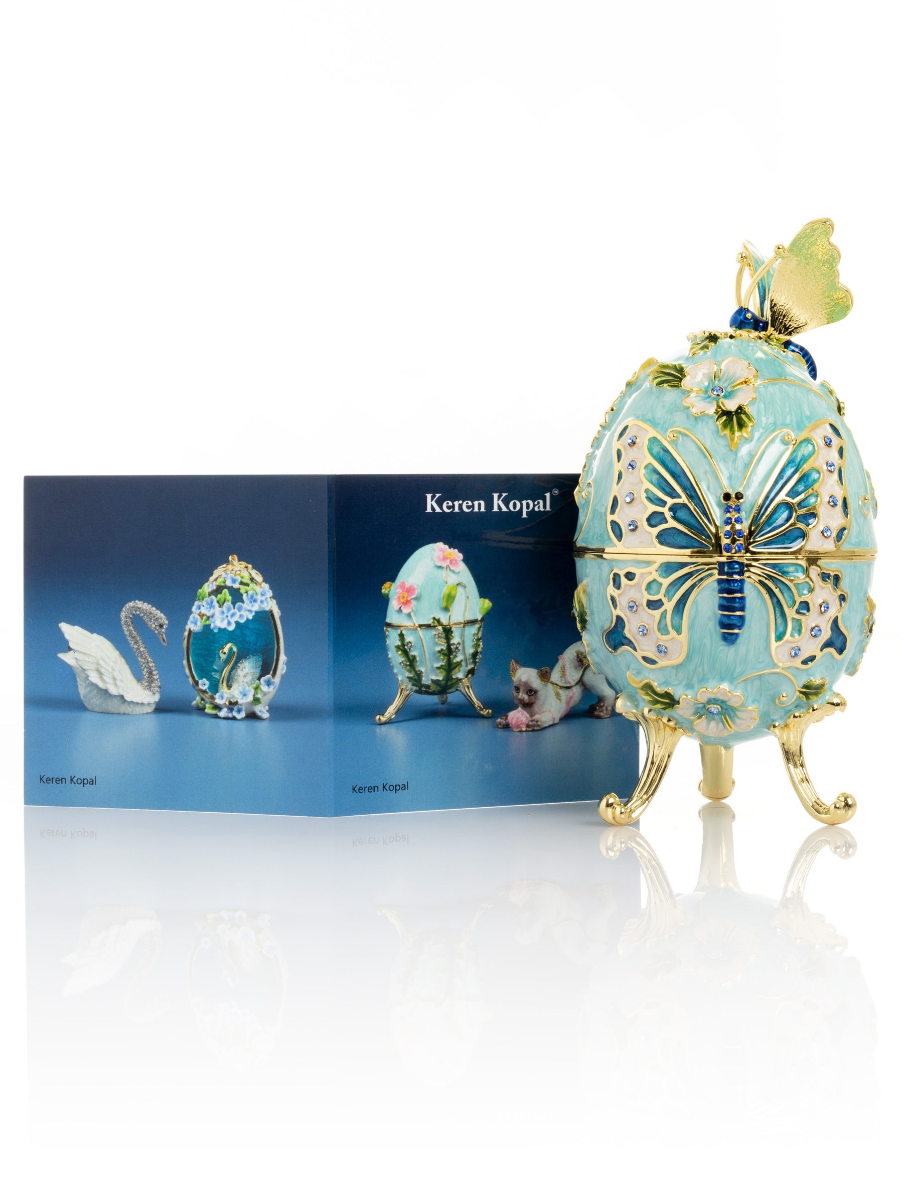 Turquoise Faberge Egg with Flowers and Butterfly