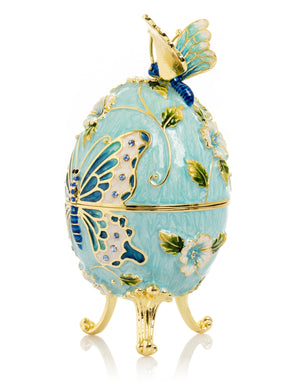 Turquoise Faberge Egg with Flowers and Butterfly