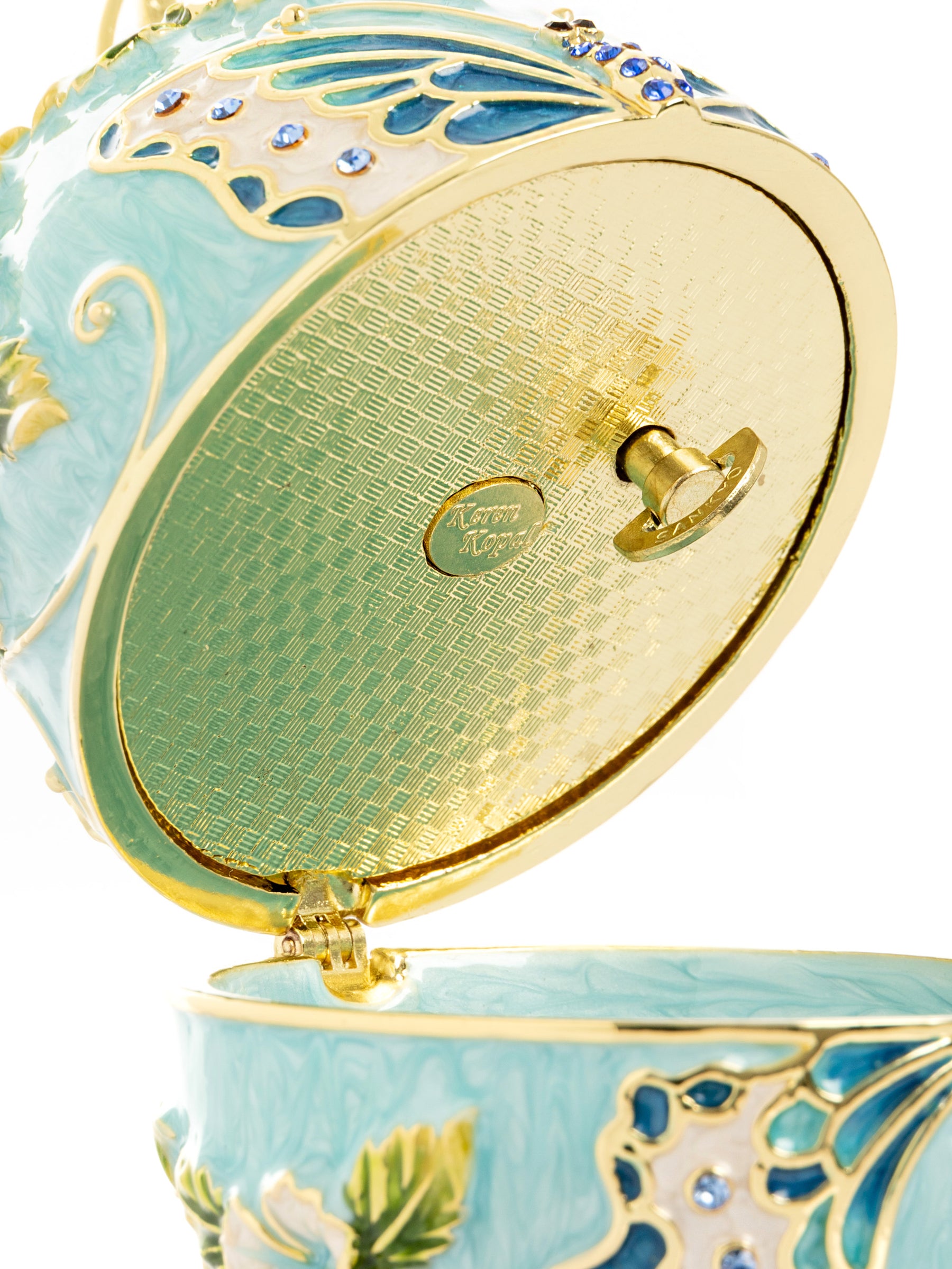 Turquoise Faberge Egg with Flowers and Butterfly