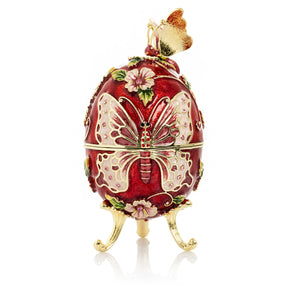 Red Faberge Egg with Flowers and Butterfly